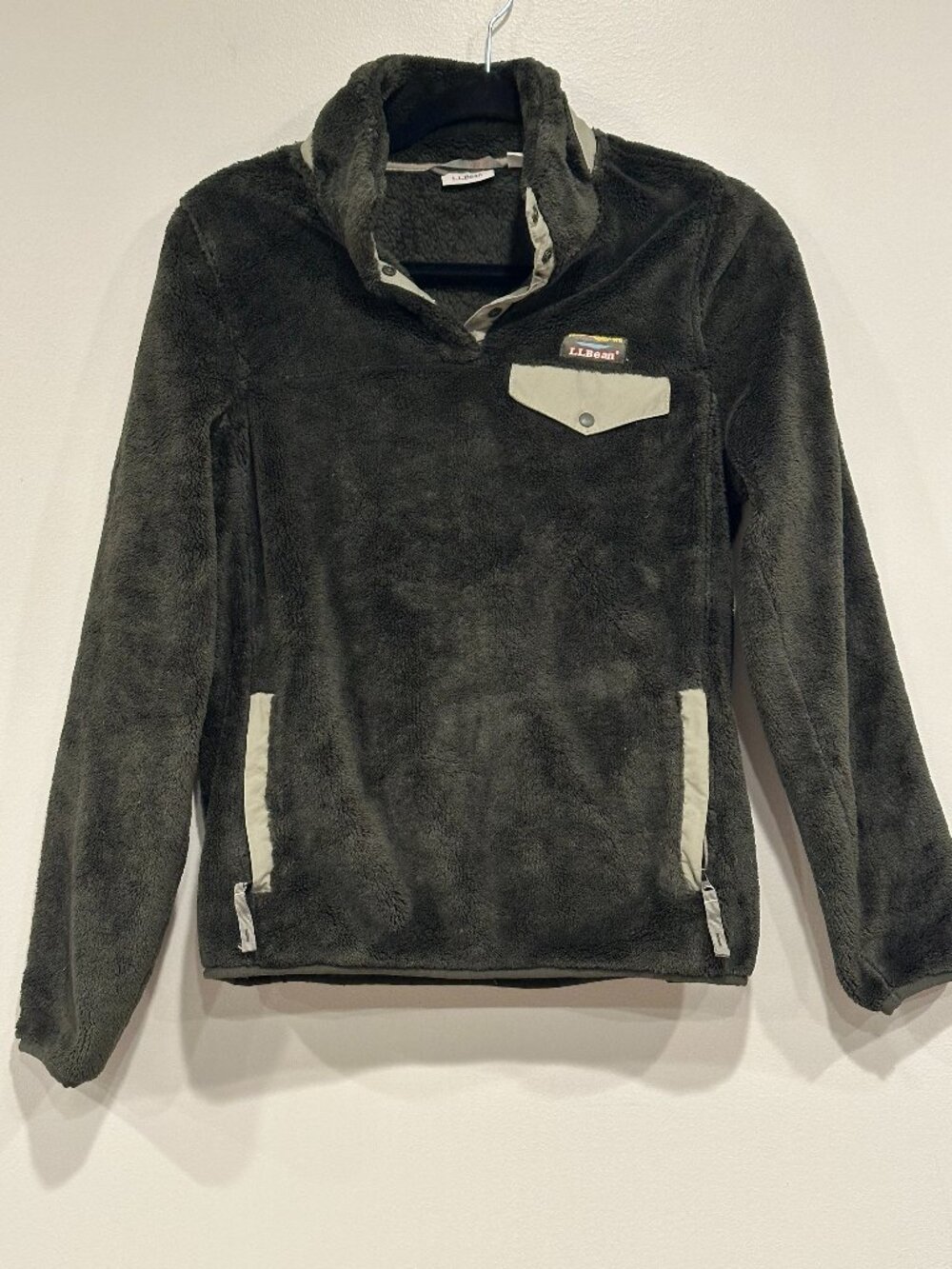 L.L. Bean Womens S Green Hi Pile Sherpa Fleece Pullover Jacket